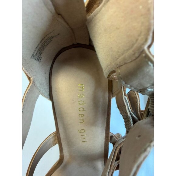Madden Girl Beatrik Size10M Sandal Faux Suede High Heel Camel Brown Booties - Picture 12 of 15